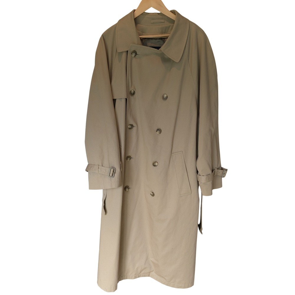London Fog Mens Trench Coat 44R‎ Regular Double Breasted Classic Tan (Read)